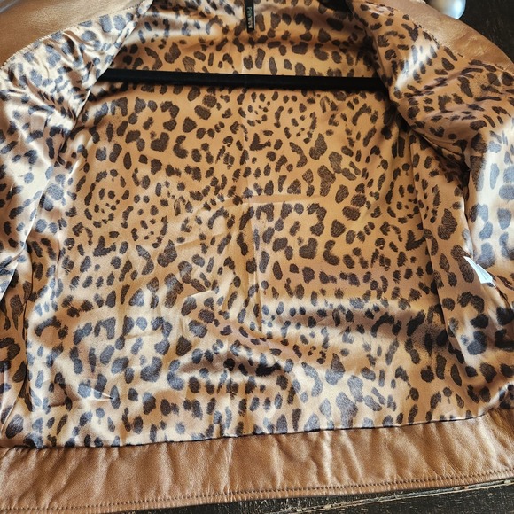 PowWow Leather Jacket Women's 6 Gold Bronze Short Moto Leopard‎ Lining Biker Zip - Picture 4 of 14